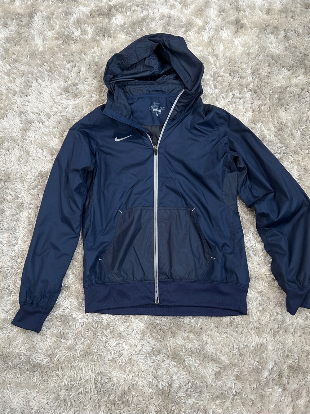 Nike Navy Hooded Windbreaker with White Zip